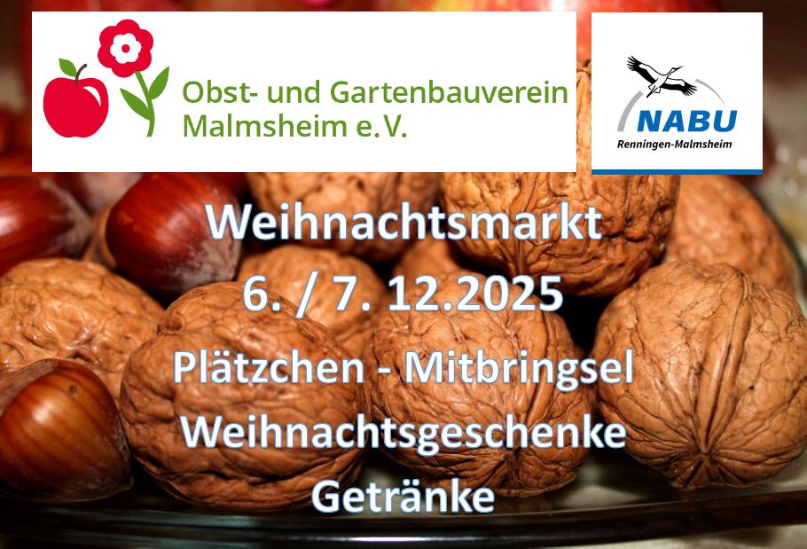 Plakat zum Stand des NABU und OGV Malmsheim beim Weihnachtsmarkt